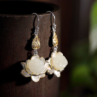 Buddha Gift White Jade Protection Harmony Drop Earrings