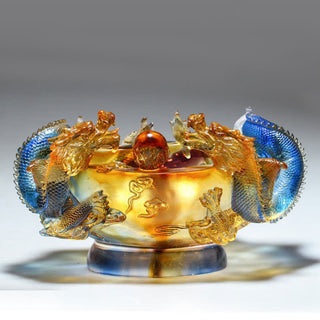 Buddha Gift Feng Shui Chinese Zodiac Dragon Handmade Liuli Crystal Art Piece Protection Home Office Decoration