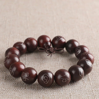Buddha Gift 925 Sterling Silver Inlaid Small Leaf Red Sandalwood Om Mani Padme Hum Character Auspicious Clouds Protection Bracelet
