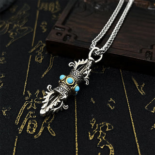 Buddha Gift Tibet Vajra Dorje Pattern Copper Luck Wealth Metal Necklace Pendant