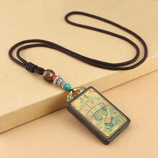 Buddha Gift Tibet God of Wealth Thangka Ebony Peace Necklace Pendant