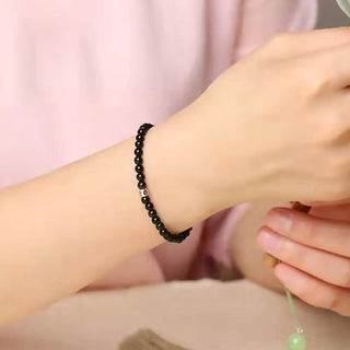 Buddha Gift Natural Black Obsidian Smoky Quartz Purification Strength Bracelet