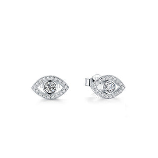 Buddha Gift 925 Sterling Silver Evil Eye Symbol Protection Stud Earrings