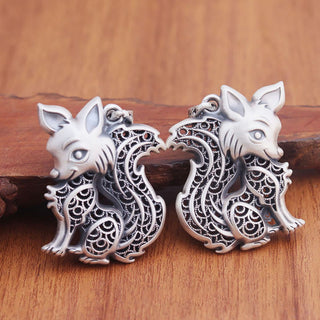 Buddha Gift Tibet 999 Sterling Silver Fox Pattern Two-sided Blessing Necklace