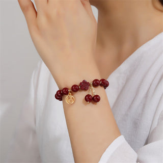 Buddha Gift Cinnabar Fu Character Cherry Blossom Blessing Bracelet
