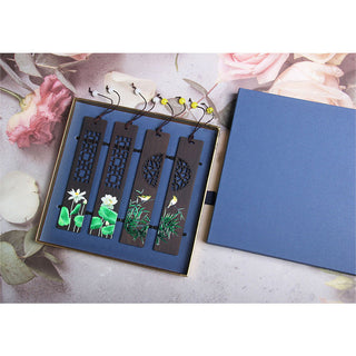 Buddha Gift Green Lotus Bamboo Oriole Ebony Wood Bookmarks With Gift Box