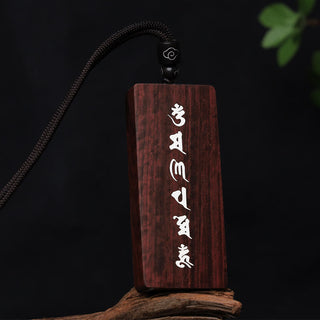 Buddha Gift 999 Sterling Silver Small Leaf Red Sandalwood Ebony Wood Om Mani Padme Hum Inlaid Protection Necklace Pendant