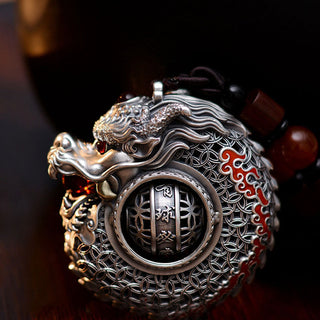 Buddha Gift 999 Sterling Silver Year of the Dragon Rotatable Ball Five Elements Copper Coin Strength Hanging Decoration