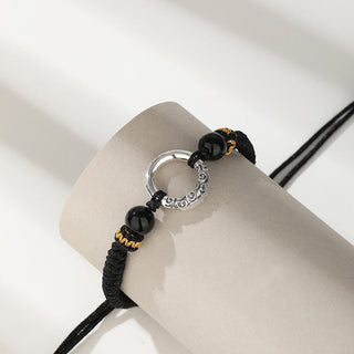 Buddha Gift 925 Sterling Silver Peace Buckle Auspicious Clouds Fortune Braided Bracelet