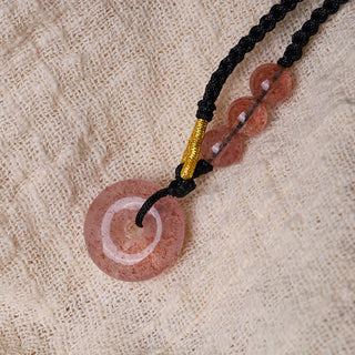 Buddha Gift Strawberry Quartz Chalcedony Peace Buckle Healing Necklace Pendant