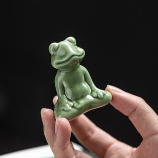 Buddha Gift Mini Small Meditation Lotus Resting Frog Ceramic Wealth Luck Home Tea Pet Figurine Decoration