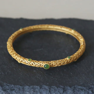 Buddha Gift Cyan Jade Copper Auspicious Clouds Calm Healing Bracelet Bangle