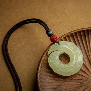 Buddha Gift Peace Buckle Jade Small Leaf Red Sandalwood Cinnabar Agate Luck Necklace Pendant