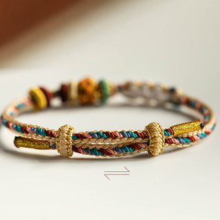 Buddha Gift Handmade Dunhuang Color Peach Blossom Pattern Braid String Bracelet