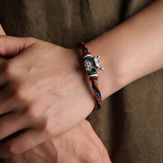 Buddha Gift Handmade 999 Sterling Silver Year of the Dragon Chinese Zodiac Protection Colorful Reincarnation Knot Rope Bracelet