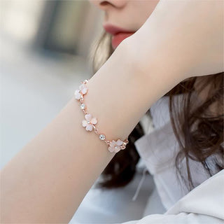 Buddha Gift Pink Crystal Four Leaf Clover Love Chain Bracelet