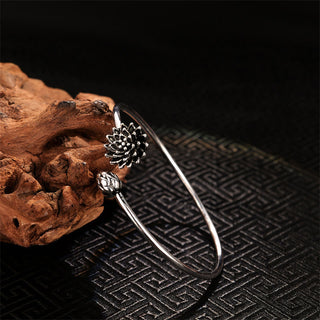 Buddha Gift Retro Lotus White Copper Enlightenment Bracelet Bangle
