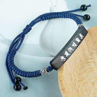 Buddha Gift Buddhism Six True Words Wood Ebony Wood Silver Inlaid Protection Bracelet