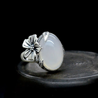 Buddha Gift 990 Sterling Silver Natural Chalcedony Plum Positive Harmony Ring