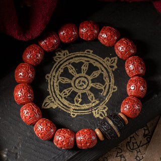 Buddha Gift Natural Cinnabar Ebony Calm Blessing Bracelet