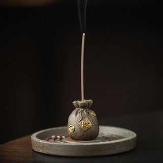 Buddha Gift Small Treasure Bowl Lucky Bag Bagua Tray Healing Ceramic Stick Incense Burner Decoration