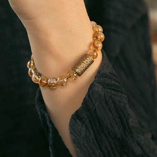 Buddha Gift Natural Citrine Crystal Brass Bead Protection Bracelet