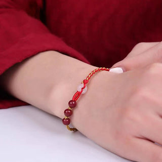Buddha Gift Natural Cinnabar Jade Peace Buckle Blessing Bracelet