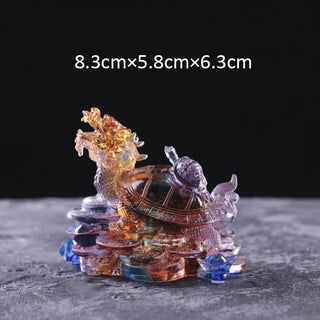 Buddha Gift Feng Shui Dragon Turtle Coins Handmade Liuli Crystal Luck Art Piece Home Office Decoration