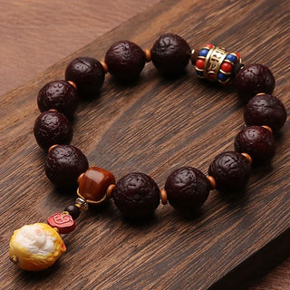 Buddha Gift Tibetan Bodhi Seed Agate Bead Luck Wealth Tassel Charm Wrist Mala