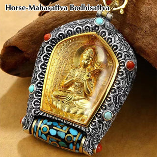 Buddha Gift Tibet Chinese Zodiac Natal Buddha Thangka Prosperity Rotatable Dzi Bead Necklace Pendant