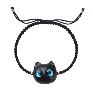 Buddha Gift Small Leaf Red Sandalwood Ebony Wood Cute Cat Head Calm Protection Braided Bracelet