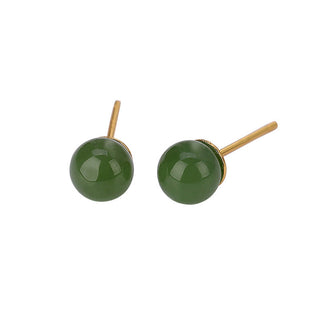 Buddha Gift 925 Sterling Silver Round Cyan Jade Healing Calm Stud Earrings