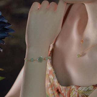 Buddha Gift 14K Gold Plated Hetian Jade Rose Flower Luck Chain Bracelet