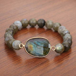 Buddha Gift Natural Labradorite Moonstone Support Healing Beaded Bracelet