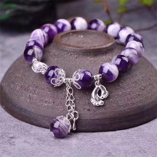 Buddha Gift 925 Sterling Silver Natural Amethyst Healing Feet Love Heart Charm Bracelet