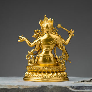 Buddha Gift Four-armed Manjusri Bodhisattva Gold Figurine Compassion Serenity Copper Statue Home Decoration