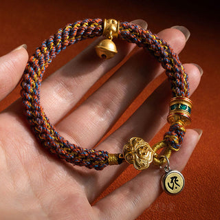 Buddha Gift 925 Sterling Silver Chinese Zodiac Natal Buddha Om Mani Padme Hum Luck Bell Braided String Bracelet