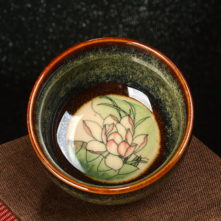 Buddha Gift Lotus Dragon Phoenix Koi Fish Chinese Jianzhan Ceramic Teacup Kung Fu Tea Cup 110ml