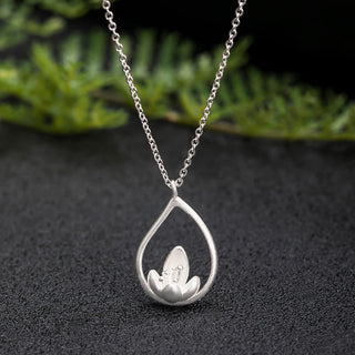 Buddha Gift 925 Sterling Silver Lotus Flower Floral Enlightenment Necklace Pendant