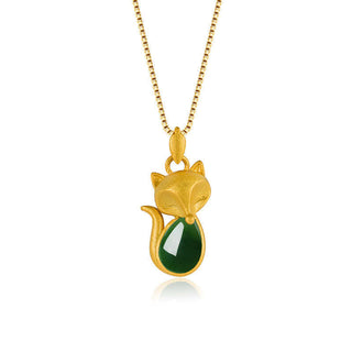 Buddha Gift Green Chalcedony Fox Pattern Courage Necklace Pendant