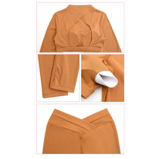 Buddha Gift 2Pcs Long Sleeve Backless Top Bra Leggings Pants Fitness Yoga Outfit Set