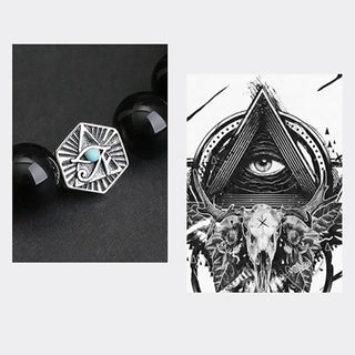 Buddha Gift 925 Sterling Silver Black Obsidian Tiger Eye Eye of Providence Purification Bracelet