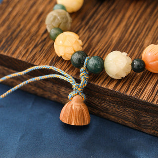 Buddha Gift Bodhi Seed Lotus Bead Engraved Moss Agate Peace Calm Bracelet