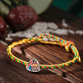 Buddha Gift 925 Sterling Silver Dragon Boat Festival Fu Character Zongzi Pattern Luck Handmade Multicolored Child Adult Bracelet