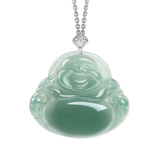 Buddha Gift Laughing Buddha Natural Jade Prosperity Abundance Necklace Pendant