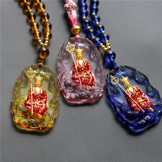 Buddha Gift Ksitigarbha Buddha Liuli Crystal Compassion Amulet Necklace Pendant