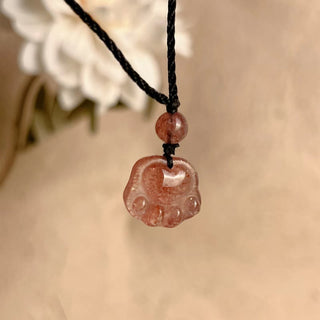 Buddha Gift Strawberry Quartz Lovely Cat Paw Claw Healing Necklace Pendant