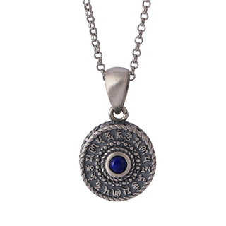 Buddha Gift 925 Sterling Silver Om Mani Padme Hum Lazurite Love Peace Necklace Pendant