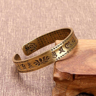 Buddha Gift 2Pcs Om Mani Padme Hum Dragon Phoenix Copper Leather Peace Cuff Bracelet Bangle