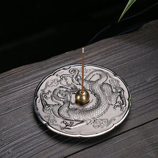 Buddha Gift Round Auspicious Dragon Protection Copper Alloy Stick Incense Burner Decoration